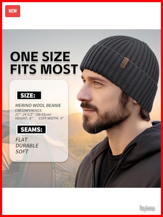 100% Merino Wool Beanie, Unisex Daily Cuffed Knit Hat, Soft Warm Winter Hat
